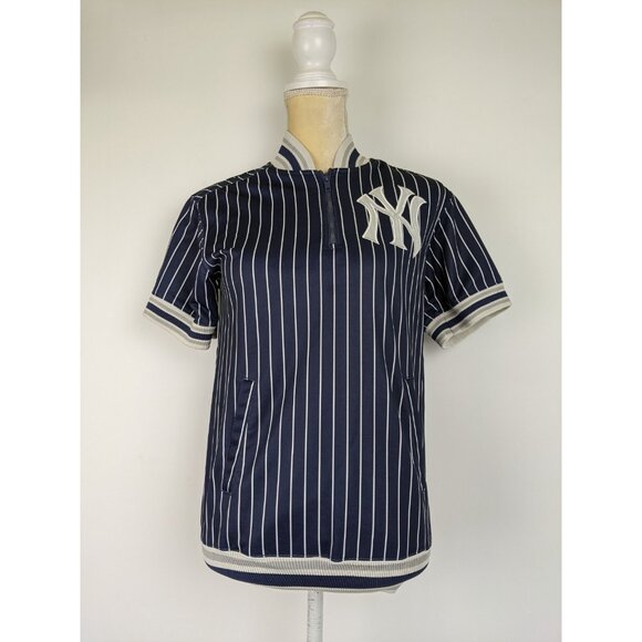 New York Yankees MLB 1/4 Zip Pinstripe Stitches Pullover Short Sleeve Size Large - Picture 1 of 11